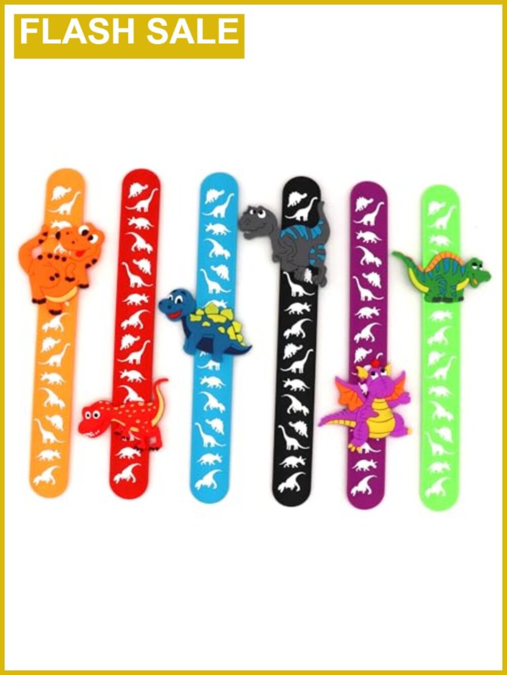 Dinosaur Slap Bracelets Silicone Wristbands Adjustable Party Favors 6 Pack